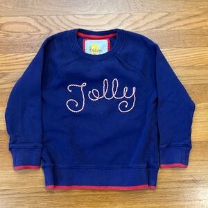 Boden Girls sz 7-8y Dark purple 'Jolly' Sweatshirt, Cozy, embroidered red/white